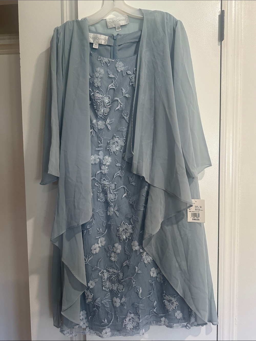 Coldwater Creek Light Blue Embroidered Chiffon Jacket Dress